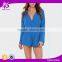 Shandao Autumn New Arrival Long Sleeve Wrap Cotton Plain Blue Adult Women Rompers