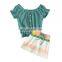 hot selling kids Children's summer girls' short-sleeved striped short skirt two-piece girls' clothing sets