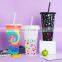 Wholesale 24Oz Reusable Swirl Tumbler Custom Logo Drinkware Magic Stadium Cold Coloring Changing Plastic Cups With Lid