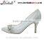Silver rhinestone bridal low heel wedding shoes