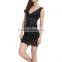 Women new sexy fashion black dress bodycon laser cut pattern dress