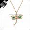 Best selling fashion Europe zinc alloy gold plated crystal dragonfly pendant