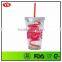 16 ounce Transparent Plastic double wall straw cup with crazy straw