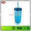 16oz insulated double wall plastic drinking tumber with straw