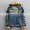 Fashion Mens Slim Fur Collar Denim Washed Jean Jacket Plus velvet Coat Outerweart (LOTJ333)