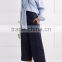 Wholesale Women Apparel Off-the-shoulder Slim Adjustable Straps Blue and White Cotton-poplin Shirt(DQE0376T)