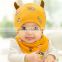 spring new design 2pcs/lot ox horn infant cotton caps with bibs