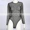 Mika72085 2017 New Sexy Hollow Out Mesh Bodysuits Black Backless Long Sleeve Bodysuit Women Beach Wear Rompers Womens Jumpsuit