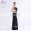 New Arrival Design Floor Length Jursey Elastic Cap Sleeve Sequin Beaded Black Dress Prom 2017