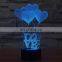 Love & Heart 3D Night Light LED Illusion Lamp 7 Color Changing Lights with Acrylic Flat & ABS Base & USB Cable