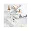Polyresin White Marble Bathroom Accessory Set Rubber wood soap Dispenser Soap Dish Tumbler Toothbrush Holder