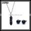 Big Promotion Black Agate Natural Stone Bullet Necklace Earrings Jewelry Set SMJ0166