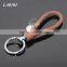 Hot Sale Manual Hand Braided Rope Silver Round Metal Tag Braided Leather Cord Brown Leather Straps Keychain With Braid Leather