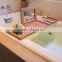 new design 100% Bamboo Bathtub Caddy with mirror bathroom rack with Stemware holder wholesale                        
                                                Quality Choice
