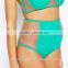 latest design mesh insert high waist bikini oem cheap fashion adjustable straps bikini bandeau good qaulity padded swimwear