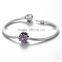 D179 women silver flower charm,european enamel purple heart beads for DIY bracelet