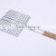 2016 Hot Selling Wooden Grip Rectangle Hollow Out Metal Mesh or Meat Grilling Basket