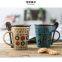 Custom logo creative hand-painted enamel cup ceramic mug with lid with spoon