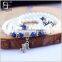 Unisex Unique Gift Natural White Obsidian Lapiz Lazuli Buddhist Prayer Mala Beads Multilayer Stretch Bracelet with Cross