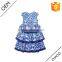 2016 European Fashion children frocks designs Chinese style Blue-and-White floral printed layered A-line girls party dresses