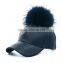 Leather Fur Ball Baseball Cap - pompom PU winter men/women hat KZ160073