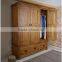 Rustic style retro solid oak wood 3 doors wardrobe