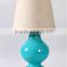 hot sale electric chrome base teal glass table lamp with beige barrel linen shade for reading CE SAA