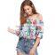 MAXNEGIO ladies crop top chest floral printing off shoulder blouse for women