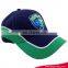 Custom fashion embroidery 100% cotton 6 panel baseball cap navy and green trim cap hat