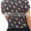 CHEFON Dotted floral tie front summer empire waist blouses for ladies