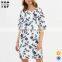 2017Autumn european fashion woman clothes knee length print dresses for ladies