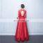 Custom Made V Neck 1/2 Sleeve Red A Line Elegant Lace-up Hollow Lace Beaded Evening Dress