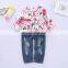 Kids Girls Floral long Short Sleeve Ruffle Blouse + kids Ripped Jeans Baby Clothing Set outfits 0-4years