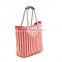 Wholesale Price classic stripe tote canvas shopping bag, big travel bag with leather trim handle