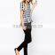 2016 Top fashion short sleeve printed plaid blouse