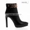 OlzB02 latest design 12 cm slim high heel custom gold buckle decor ankle boots 2015 fashion trends