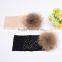 Girls cotton knitted head band with beads raccoon fur ball heaad band KZ160089