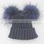 Myfur Navy Color Raccoon Fur Pompoms Top Wool Knitting Beanie Hat for Cute Baby