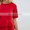 China Product Hot Sale New Design Women Peplum hem Blouse Short Sleeve