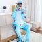 Blue Cow Cartoon Flannel Conjoined Polyester Pajamas