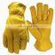 Gardening Climbing Camping Yellow Heat Resistant Safety Cowhide Driving Protective Leather Gloves For Working