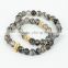 KJL-0014 2015 Wholesale Grey Dragon Veins Agate Stone Beads With Gold Skull Bracelet,Stretch
