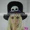 Black Tall Hat Magic Show Hat Halloween Party Cap With Embroidery Skull