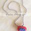 Best promotion flashing gift Independence day party plastic heart pedant america flag led light beaded necklace