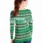 Women Green Sweater Red Sequin Pattern Christmas Jumpers