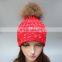 Newest style knitted women hats with real raccoon fur pom pom