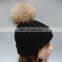 Black classical strips pattern fur bobble hats women pompon warm hats