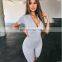 Custom logo Women's One piece basic t shirt zip close bodycon bodysuit jumpsuit for lady