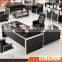 Modern large glass top black leather facing manager executive office desk