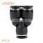 PY-4 three way elbow Y Type Pneumatic quick Black Plastic connect Pipe Fittings China Nylon round Tube Connectors